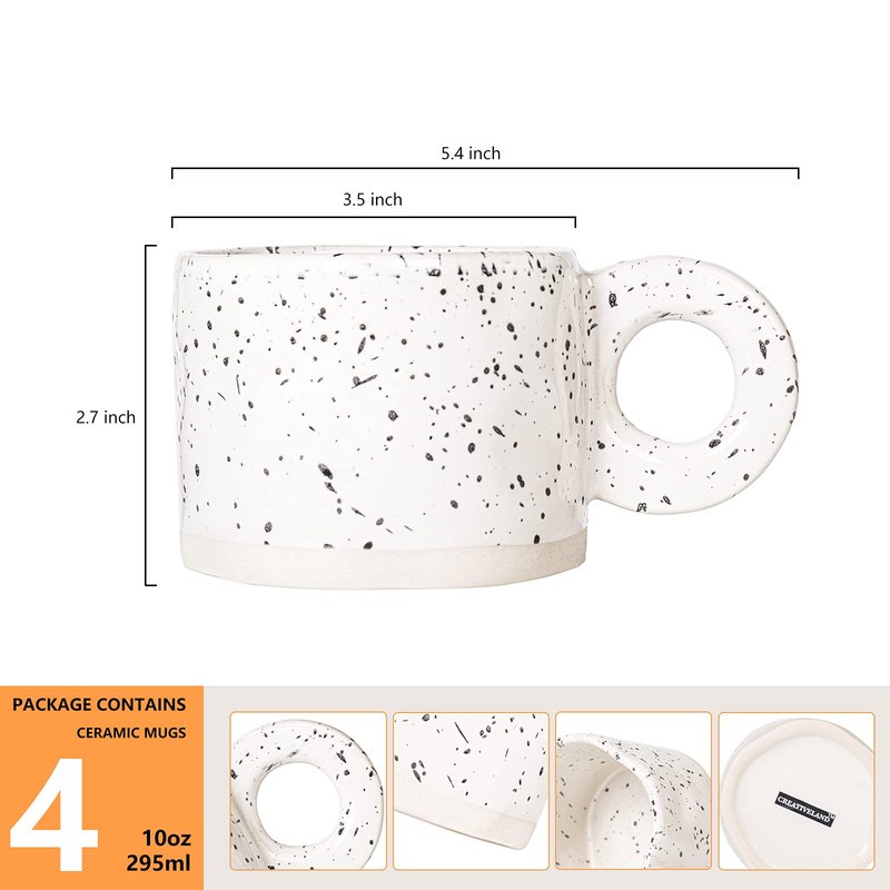 CREATIVELAND Coffee Mug,Ceramic Coffee Mugs Stoneware Coffee Cups with Handle for Latte, Espresso,Cappuccino,Hot chocolate,Milk Mugs Set Dishwasher Microwave Safe (White)