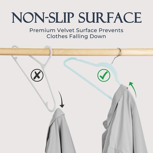 HOUSE DAY Sky Blue Velvet Hangers - 60 Pack Non-Slip Heavy Duty Suit Hangers | Premium Space-Saving Design