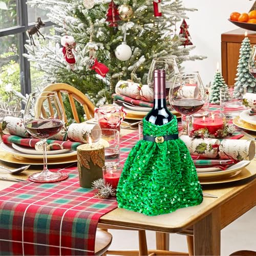 Green Sequin Christmas Wine Bottle Cover - Festive Holiday Table Decoration