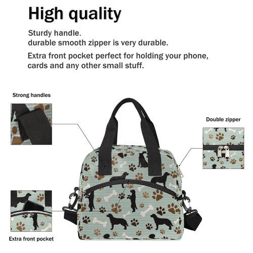 lakefvgk Cute Dog Paw Print Insulated Lunch Bag with Detachable Shoulder Strap & Carry Handle Reusable Eco-friendly Cooler Bag Tote Bag Picnic Box for Kids Men Women