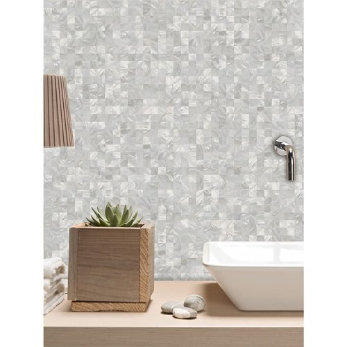 Mother of Pearl Peel and Stick Backsplash MOP Shell Mosaic Subway Tile, for Living Room Background Wall and Kitchen 12In x 12In White (6Pack)