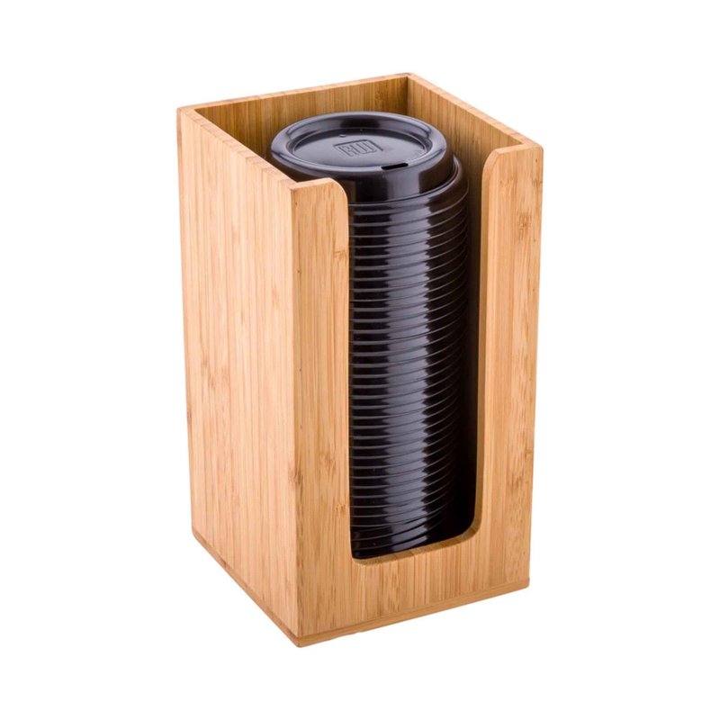 Restaurantware-4.5 x 8 Inch Coffee Cup Dispenser, 1 Countertop Cup Lid Organizer - Holds Cups/Lids/Napkins Up To 3.75 Inch in Diameter, Compact, Bamboo Cocktail Napkin Holder, For Bars or Offices,