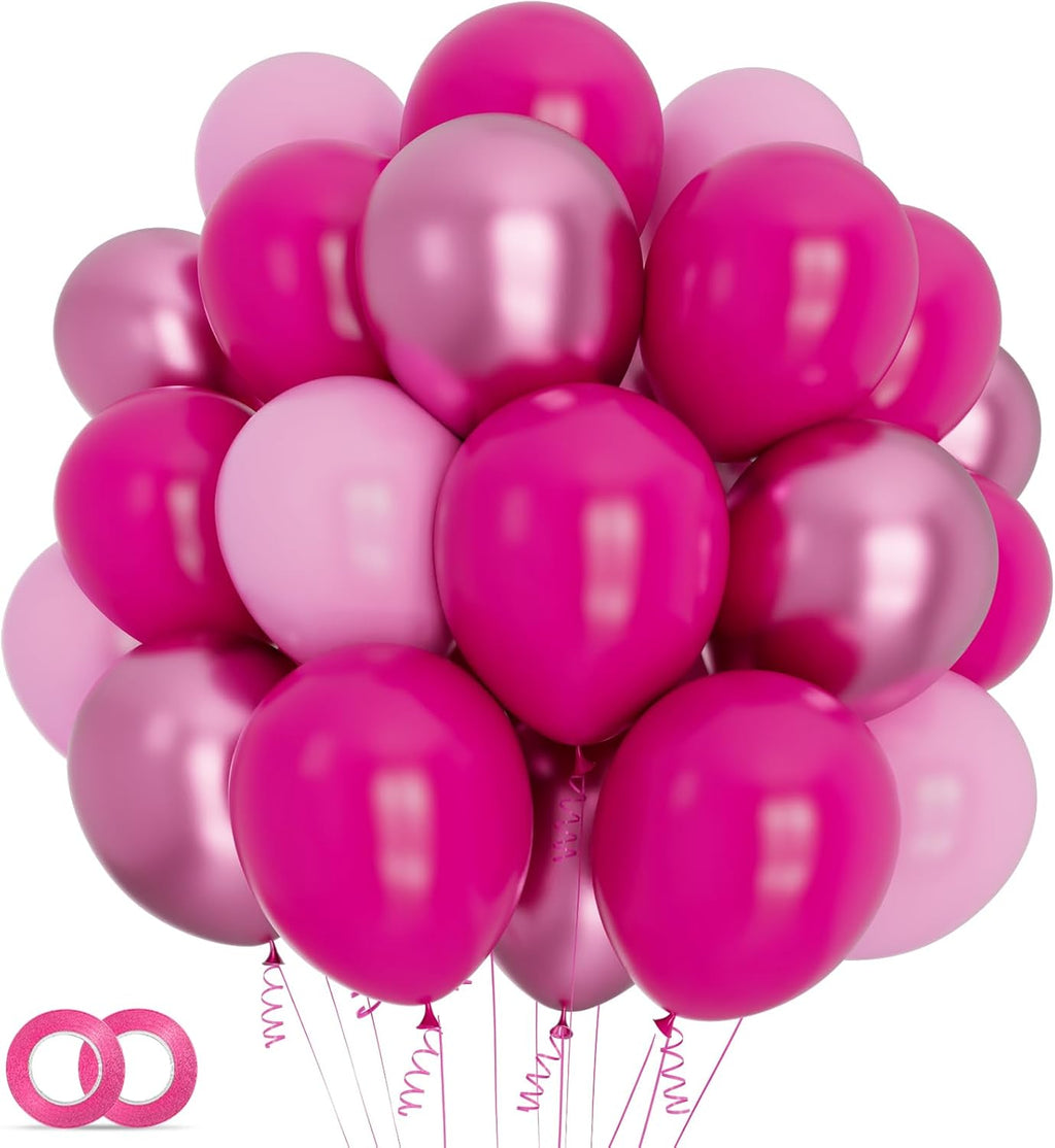 Skiennix 100Pcs Pink Balloons - 12 Inch Hot Pink & Light Pink Metallic for Birthday & Baby Shower Decor