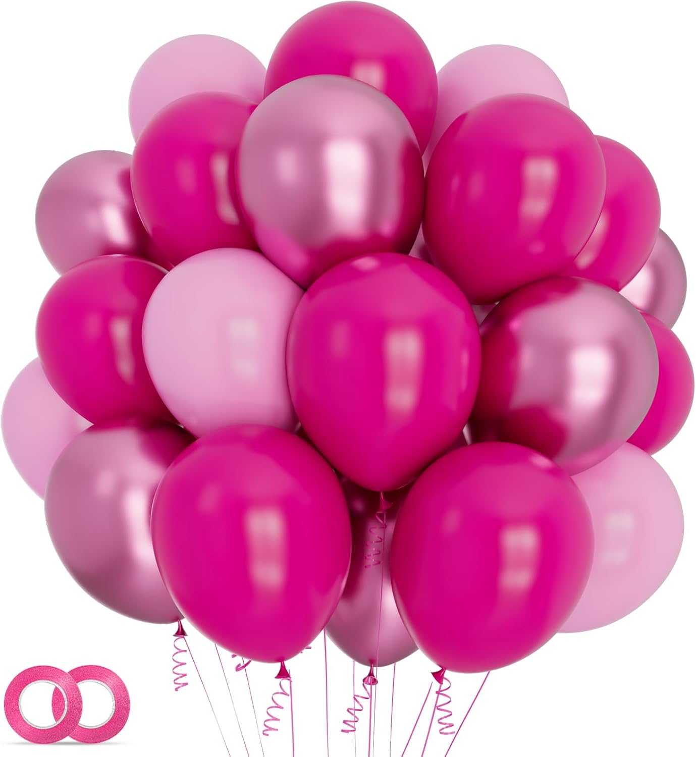 Skiennix 100Pcs Pink Balloons - 12 Inch Hot Pink & Light Pink Metallic for Birthday & Baby Shower Decor