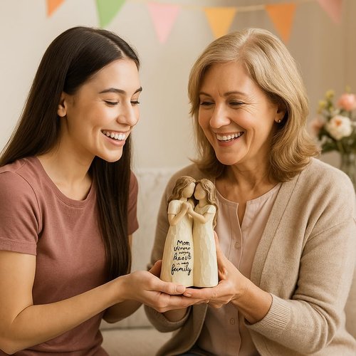 GoGnome Elegant Mother and Daughter Figurine - 5.7” Tall Hand-in-Hand Resin Sculpture for Mother's Day & Birthdays