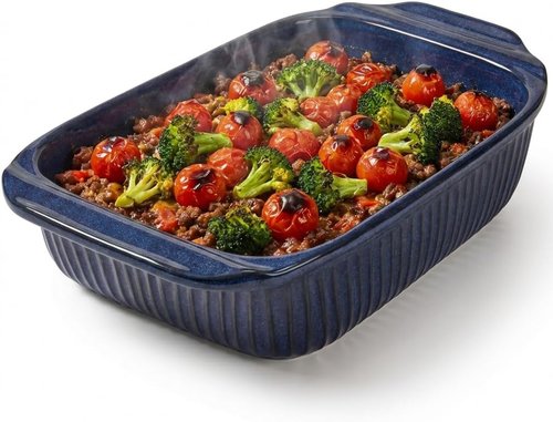 Artena Baking Dish - 5.1 Quarts White Ceramic Casserole Pan with Handles | Deep Lasagna Dish in Blue