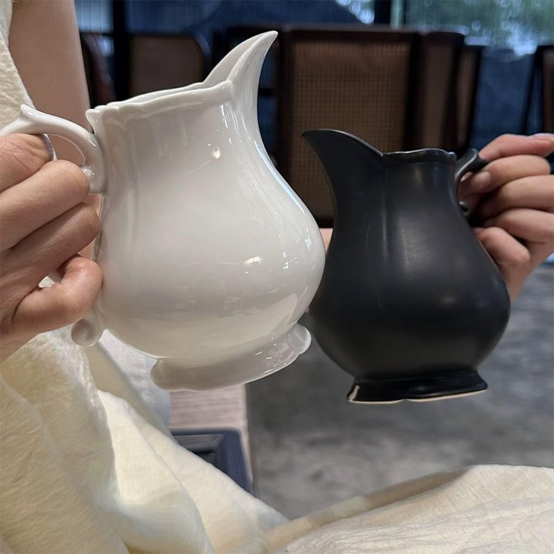WAIT FLY Vintage Embossed Ceramic Creamer and Sugar Bowl Set, Cream Pitcher, Sugar Bowl with Lid, Coffee Serving Set-White-Creamer Bowl Set
