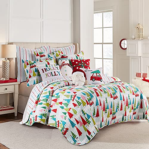 Levtex Home Merry & Bright Holly Jolly Quilt Full/Queen, 86x86in, Reversible Red/Green/Teal