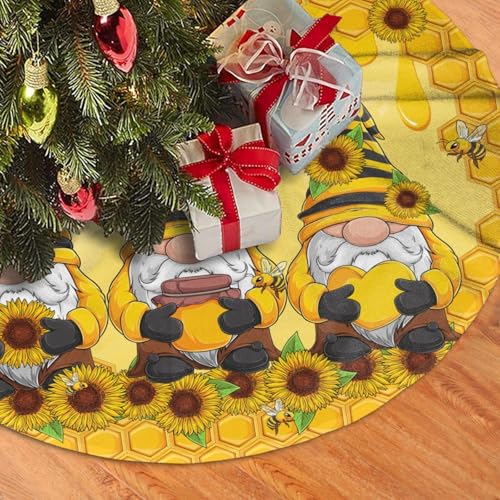 Sunflower Gnomes Christmas Tree Skirt 36 Inch - Farmhouse Holiday Mat