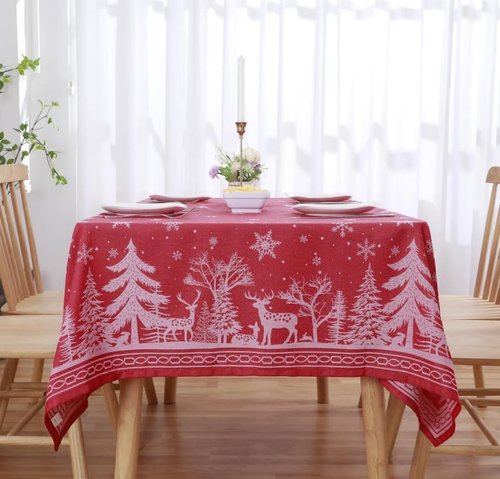 Anlass Christmas Tablecloth 60×84 Inch, Heavyweight Jacquard Deer Table Cloth Rectangle Waterproof Spillproof Wrinkle Resistant for Holiday Winter Dining Room