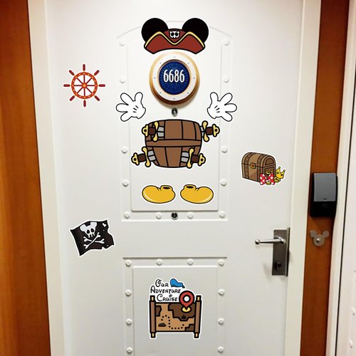10 Pack Pirate Night Magnetic Cruise Door Decorations – Captain Mouse & Ears Magnets for DCL & Other Ships, Funny Stateroom Door Sign Set