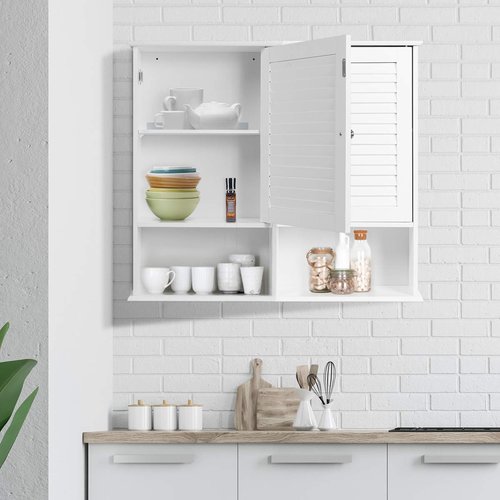 SPSUPE Single-Door Medicine Cabinet with Adjustable Shelf, Wooden Wall Storage Cabinet, Wall Mounted Bathroom Cabinet, White