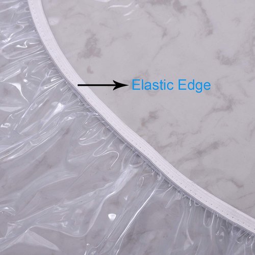 Walrus Clear Round Vinyl Fitted Tablecloth Waterproof Oilcloth Heavy Duty Elasticized Table Cover Elastic Edge Design Plastic Tablecloth Protector for Round Table