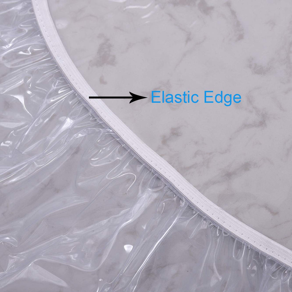 Walrus Clear Round Vinyl Fitted Tablecloth Waterproof Oilcloth Heavy Duty Elasticized Table Cover Elastic Edge Design Plastic Tablecloth Protector for Round Table