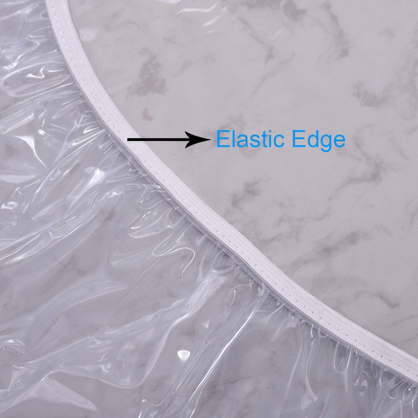 Walrus Clear Round Vinyl Fitted Tablecloth Waterproof Oilcloth Heavy Duty Elasticized Table Cover Elastic Edge Design Plastic Tablecloth Protector for Round Table