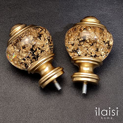 Decorative Gold and Clear Round Curtain Rod Finials, Set of 2