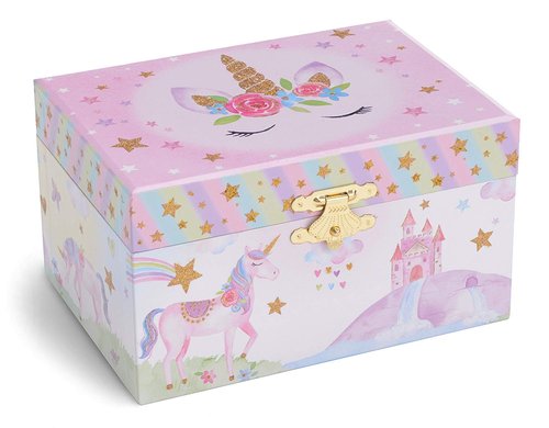 Jewelkeeper Musical Jewelry Box for Girls with Spinning Unicorn, Glitter Rainbow and Stars Design Music Box for Necklace, Earrings, and Accessories, Plays The Beautiful Dreamer Tune