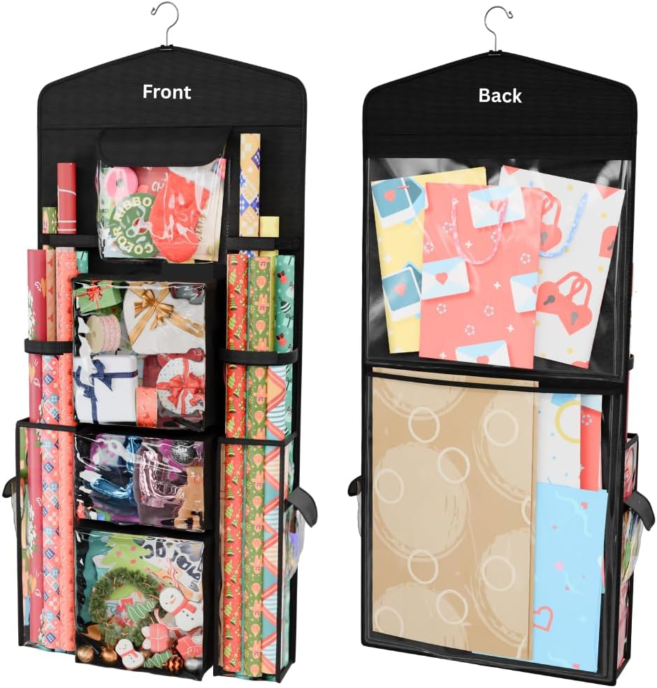 ProPik Wrapping Paper Storage Organizer - Double-Sided Design with Multiple Pockets | Fits 40" Rolls, Black
