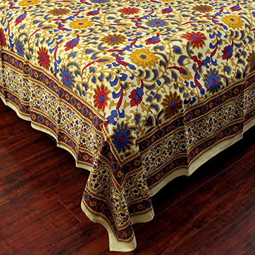 Cotton Sunflower Bedspread - Handloom Indian Sunflower Print Queen Size