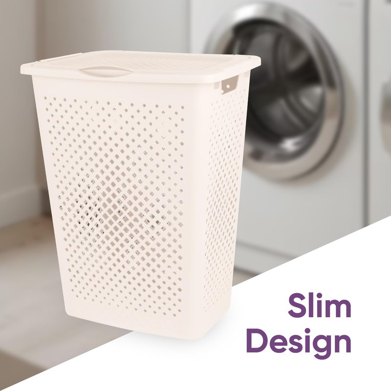 Superio 2-Pack Gradient Hamper with Lid - 60L, Modern Design, Perforated, Slim & Sturdy, Ergonomic Handles - Cream