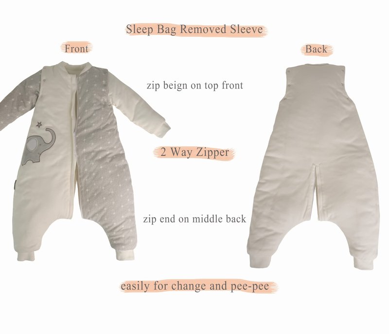 NATUZ Baby Wearable Blanket With Leg Grey Cotton 2-4T Toddler Sleep Sack 36M Removable Long Sleeves Early Walk Sleeping Bag Quilted Filling Infant Winter Tog 2.5 Warm Kids Sleeper