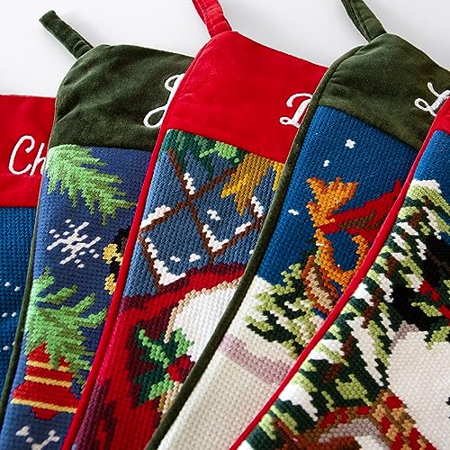 Personalized Needlepoint Christmas Stocking - Custom Embroidered Name (8"x17")