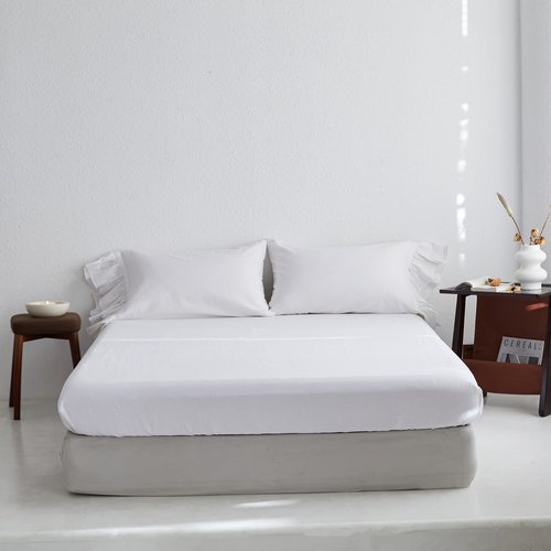 Simple&Opulence Linen Fitted Sheet (1 Piece) - 14 Inch Deep Pocket Mattress Cover Natural Flax Cotton Blended Soft Breathable Bedding - White, Queen Size