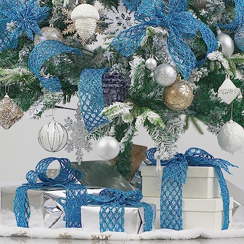 Turquoise Glitter Wired Ribbon 2.5