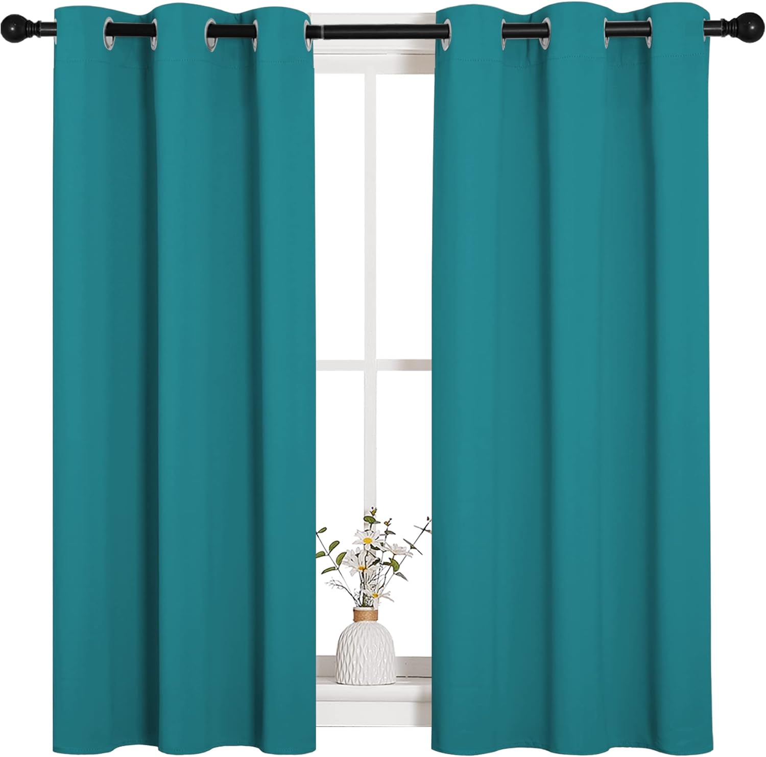 NICETOWN Blackout Curtains - Thermal Insulated Room Darkening Panels for Elegant Bedrooms | Peacock Teal, 45" Length, 2 Pieces