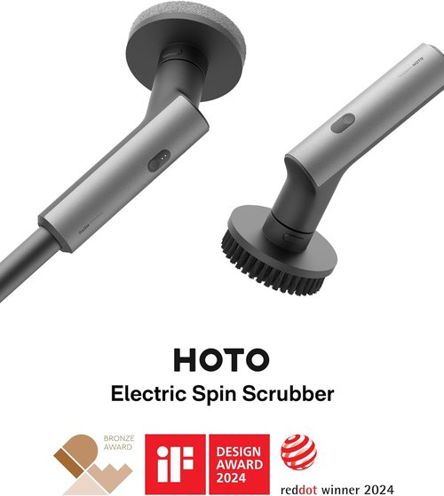 HOTO Cordless Electric Spin Scrubber - Waterproof Bathroom Cleaning Brush with 6 Brush Heads | Long Handle & Powerful 22 in-lb Torque