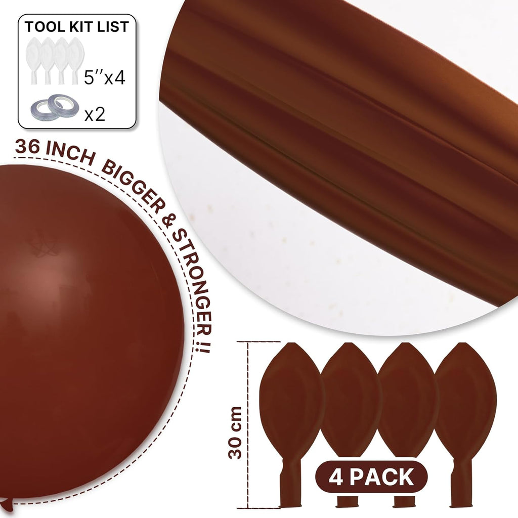 PartyWoo Dark Brown Balloons - 36 Inch Boho Neutral Latex Helium Balloons for Celebrations | 4pcs