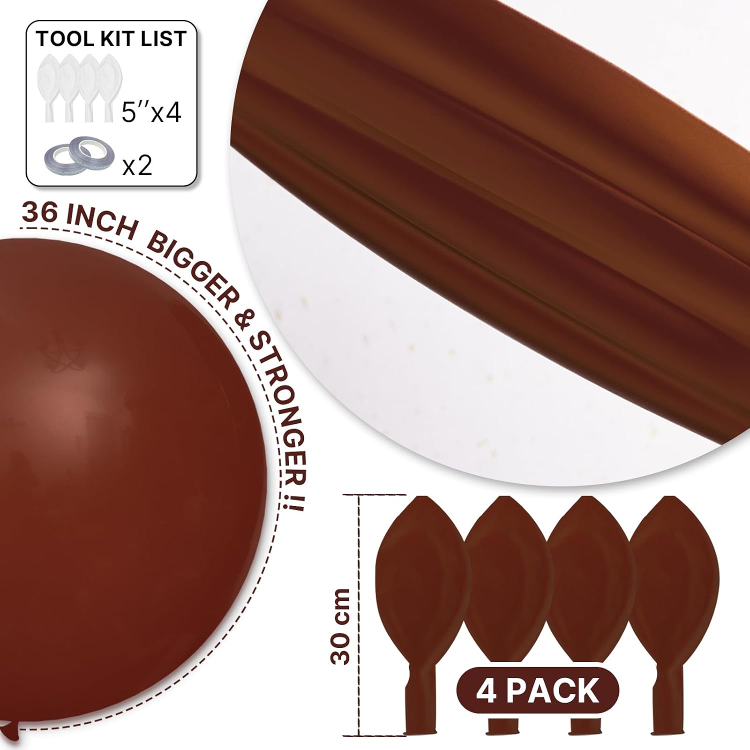 PartyWoo Dark Brown Balloons - 36 Inch Boho Neutral Latex Helium Balloons for Celebrations | 4pcs