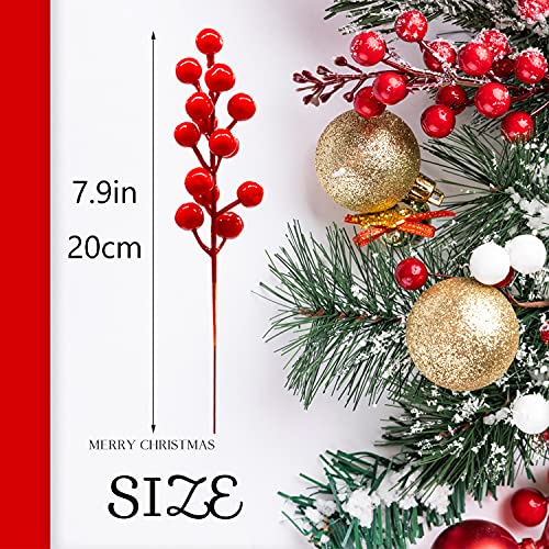 Tiaiidi Red Artificial Holly Berries Stems 30 Pcs - Christmas DIY Decorations