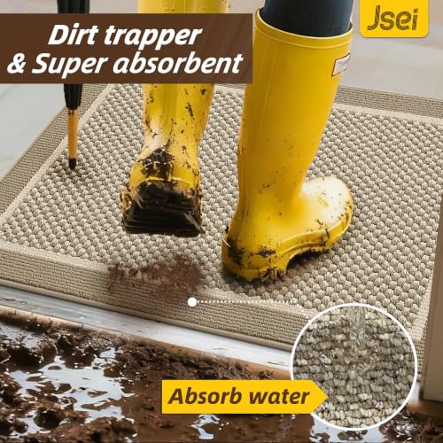 Dirt Trapper Door Mat 24"x36", Non-Slip Washable Entryway Rug, Beige