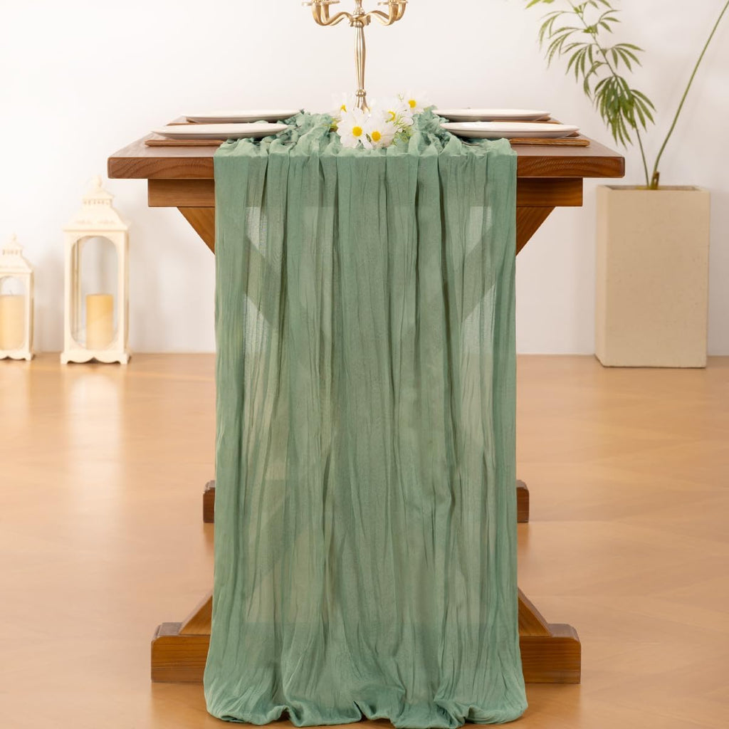 Socomi Cheesecloth Table Runner - 3pcs Sage Green Boho Rustic Design | 120 Inch for Weddings & Events