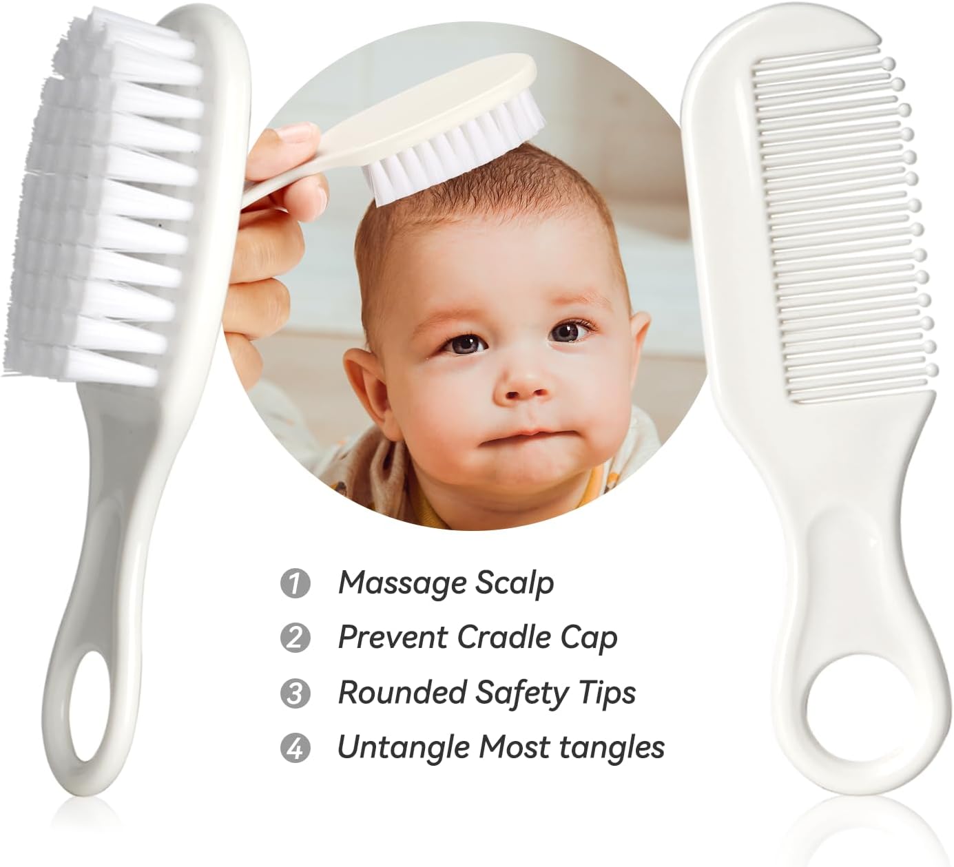 Skiennix Baby Grooming Kit - Infant Safety Care Set with Brush, Comb, Nail Clipper & Aspirator | Grey & White