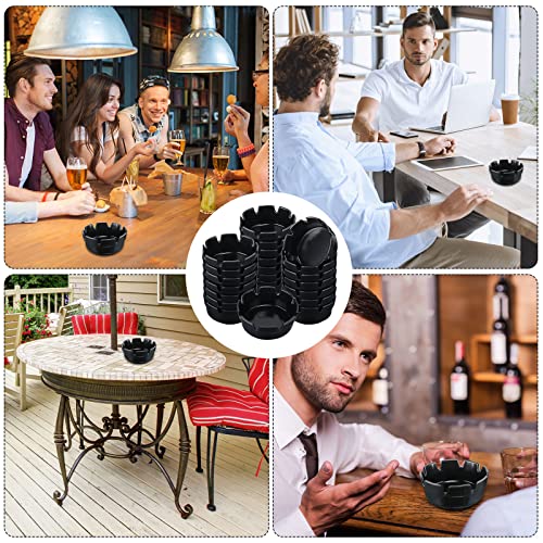 24 Pcs 4-Inch Round Black Ashtrays, Stackable Windproof Table Ashtray