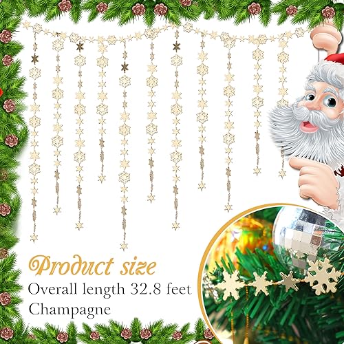 Boao Snowflake Christmas Garland 10M Champagne Gold Indoor Outdoor Decor