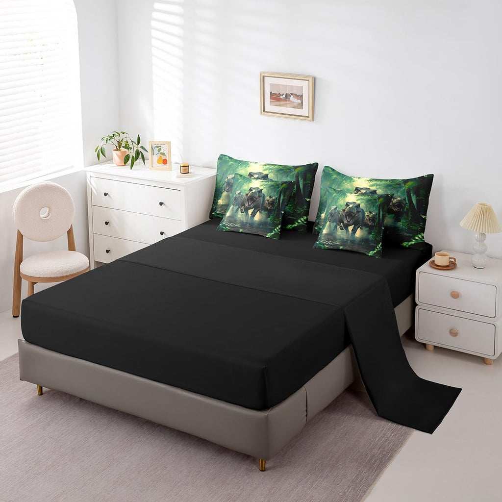 Cartoon Dinosaur Bed Set Includes Comforter, Sheet Set, Pillowcases & Pillow Covers Twin 3D Dino Print 7 Piece Bedding Set Decor Jungle Dino Comforter Set Soft Microfiber Wild Animal Bedroom Decor