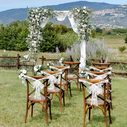 12 Pack White Lace Table Runners 14x120 Inch for Wedding & Party Decor