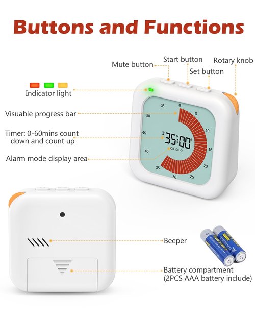 PENTASPI Visual Timer for Kids, 60 Minutes Countdown Kids Timer Visual, Classroom Digital Timer, Teaching Time Management Tool Silent Operation for Homeschool Supplies Study Kids Adults Office Kitchen