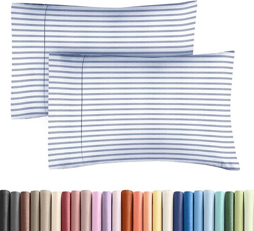 King Standard Pillow Cases - Ultra-Soft Hotel Quality Covers | Fade-Free & Wrinkle Resistant - Set of 2 - Blue Stripes