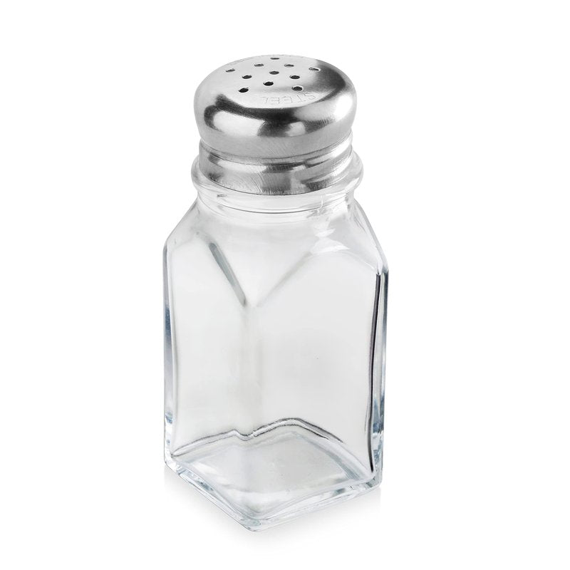 New Star Foodservice 22100 Glass Salt and Pepper Shaker with Stainless Steel Mushroom Top, Square, 2-Ounce, Set of 12