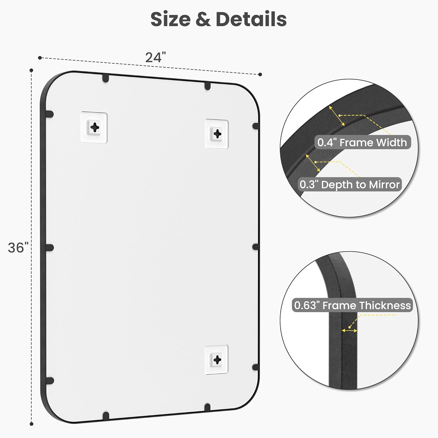 Regine Switzerland 24x36 Inch Matte Black Bathroom Vanity Mirrors - Flush Mount Deep Set Metal Design, HD Shatterproof Glass