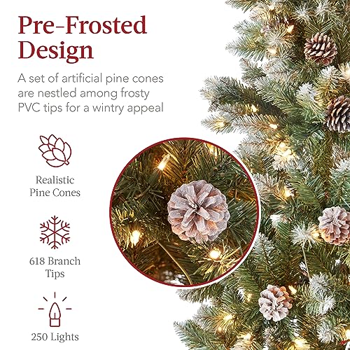 6ft Pre-Lit Slim Pencil Christmas Tree with 250 Lights & Pine Cones