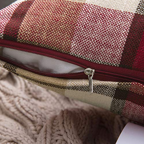 MIULEE Christmas Plaid Pillow Covers 18x18 Inches Pack of 2 Red & Tan Holiday Decor