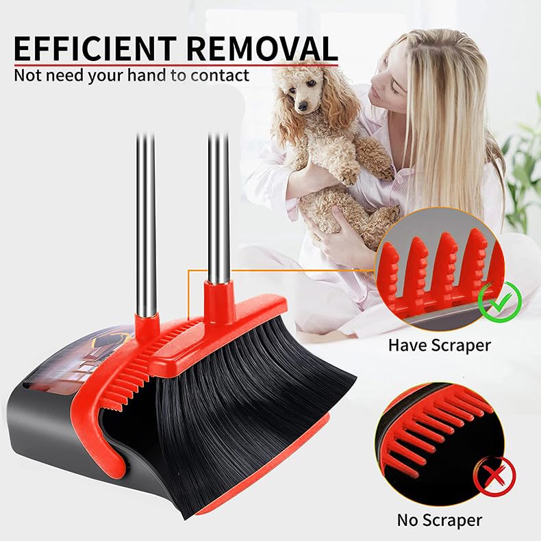 Broom and Dustpan Set (2-Pack) with 52" Adjustable Handle & Self-Cleaning Teeth
