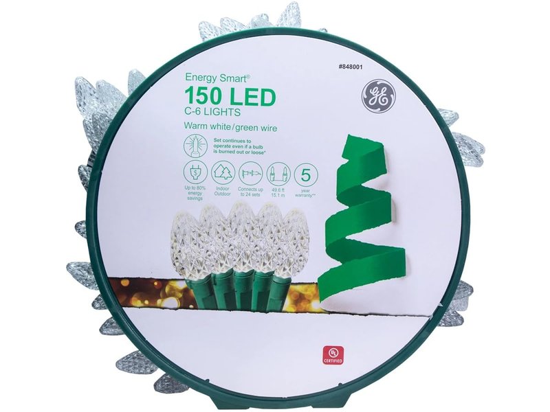 150 LED C6 String Lights on Spool - Warm White/Green Wire