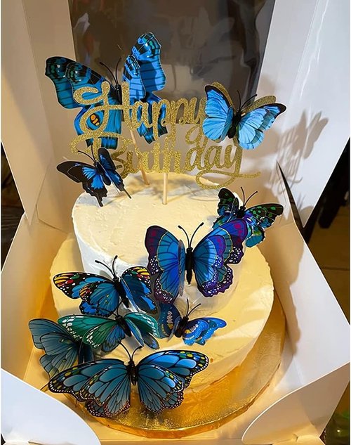BOPART 3D Butterfly Decals - 24Pcs Magnetic Wall Decor Stickers for Party Crafts | Blue, 12 Styles, 4 Sizes