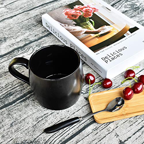 Bosmarlin 14oz Ceramic Coffee Mug with Spoon - Matte Black, Dishwasher & Microwave Safe
